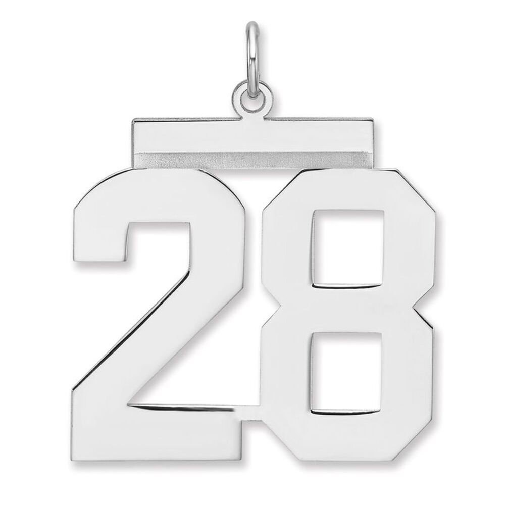 Sterling Silver, Athletic Collection, XL Polished Number 28 Pendant